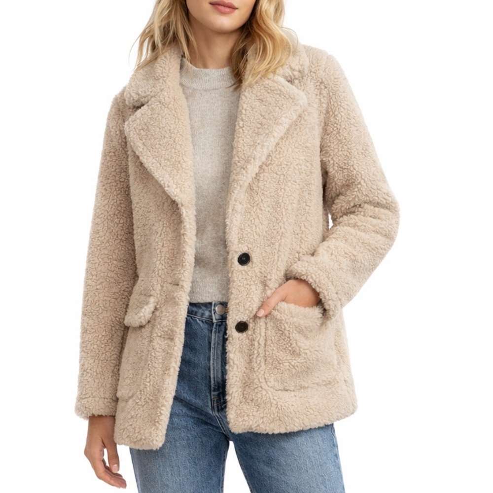 J.Crew Sherpa Teddy Coat | Beige Faux Fur Cozy Jacket | XL - Picture 8 of 8